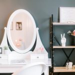9 The Pavilions, Davenham – dressing area with vanity and shelving styled for practical everyday use