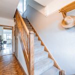 Entrance hallway with original parquet flooring and staircase at 46 Hodge Lane Hartford