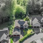 Ariel view of 4 Royal Gardens, Davenham, showing full plot and woodland