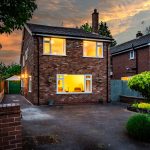 Twilight front elevation of this four-bedroom detached property in Davenham, highlighting the frontage, driveway and evening setting.