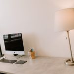 Home office workspace with desk, computer and modern styling